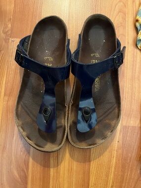 Birkenstock Gizeh Thong Sandals Metallic Blue Birko-Flor Size 39